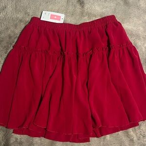 Dark red Tiered And Lined Mini Skirt